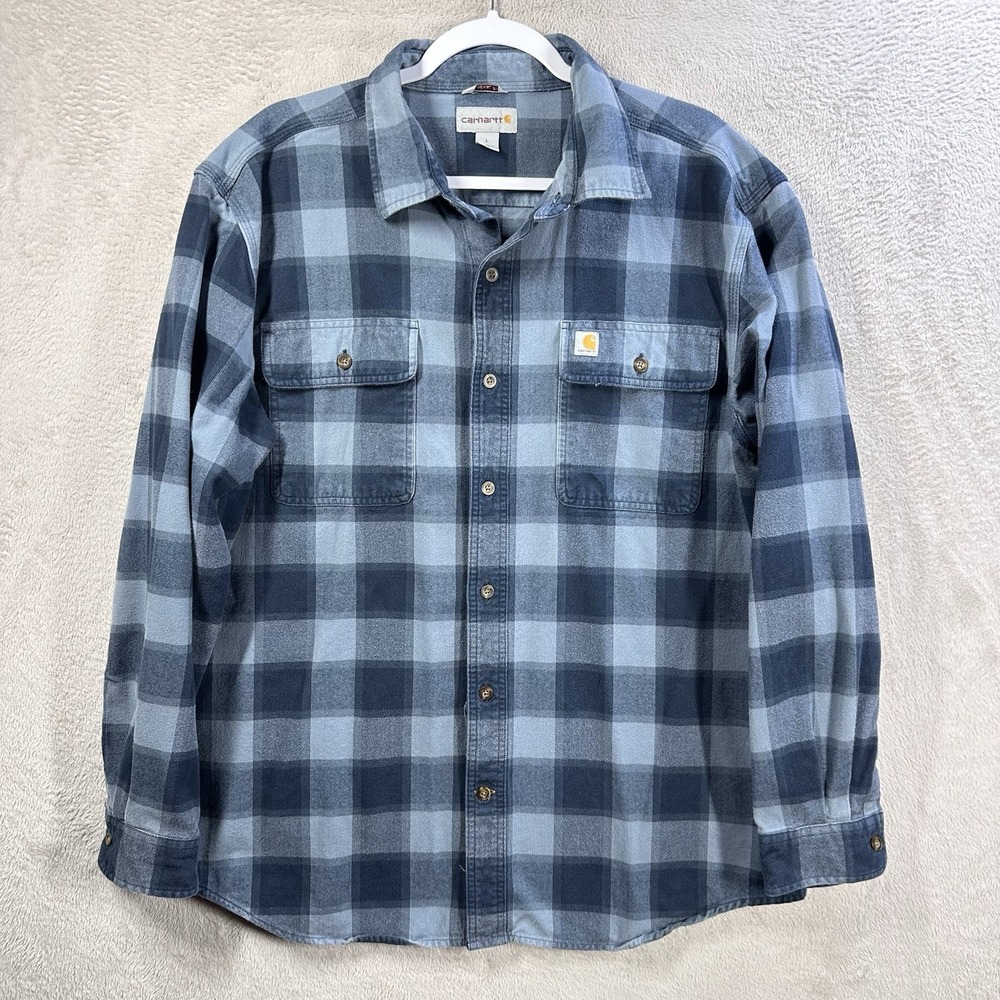 Carhartt Hubbard Plaid Flannel Shirt Mens L Original Fit Gray Gorpcore Grunge